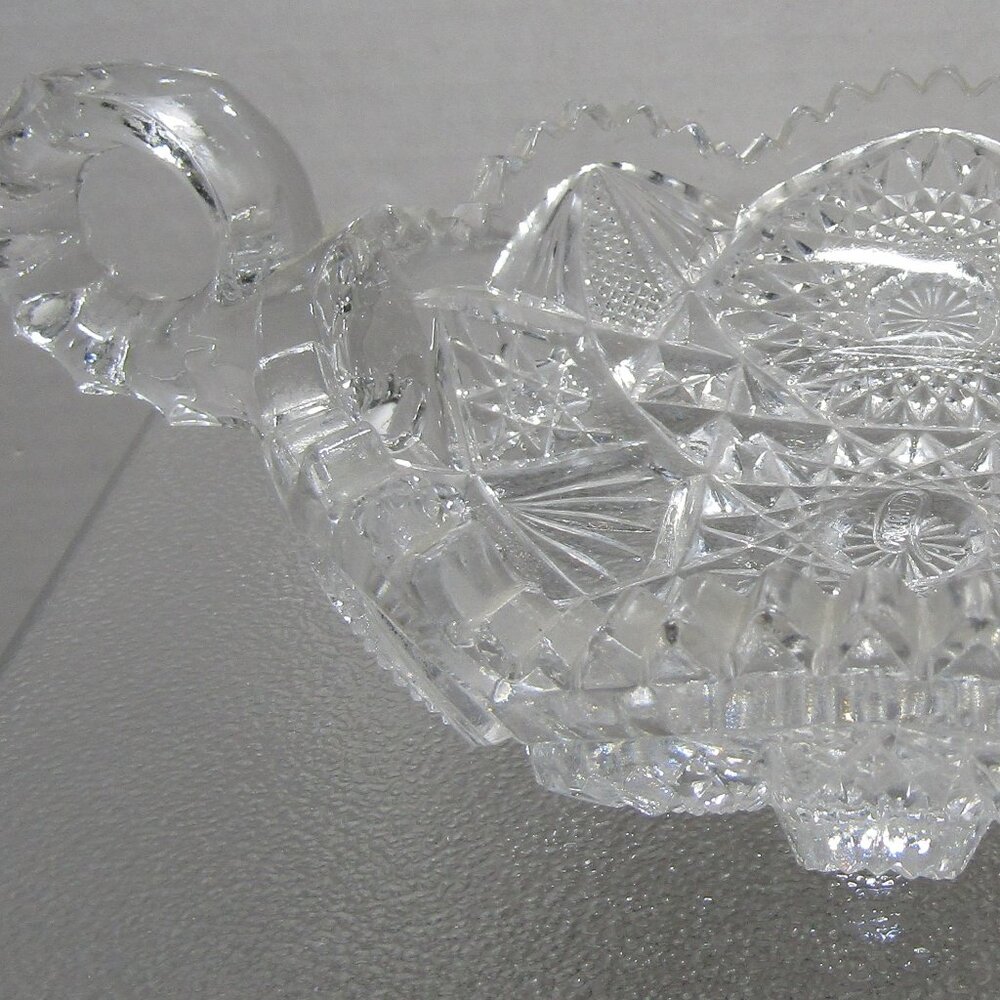 Imperial Glass Nappy Bowl Dish W/Handle Sawtooth Stars NUCUT Clear 6 Inches EAPG